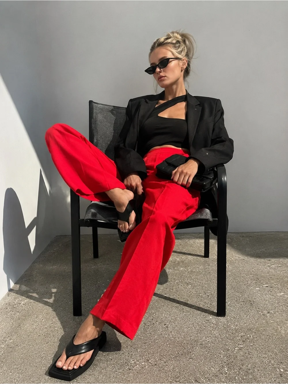 New Zara red linen trousers